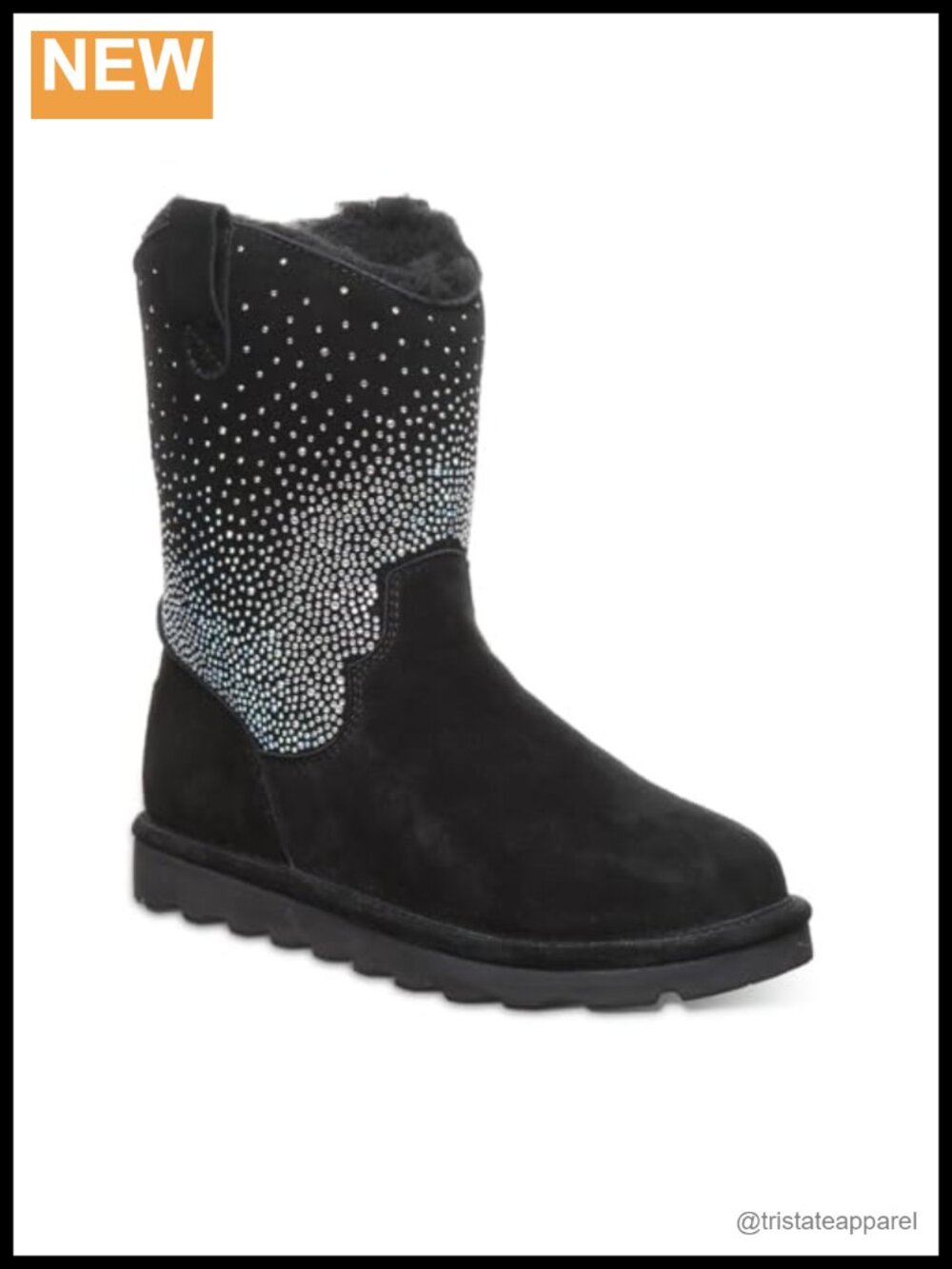 Women's Rhinestone Glittered Mid-Calf Suede Boots with Wool Lining